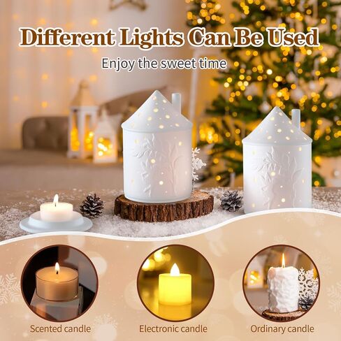 White Ceramic Candle Holder -Light House Decorations for Home, Small Round Candle Plate, Tealight Candle Holder, Lanterns Decorative Indoor,Gift for Sisters, Lovers and Mothers (White - Forest) in Saudi Arabia