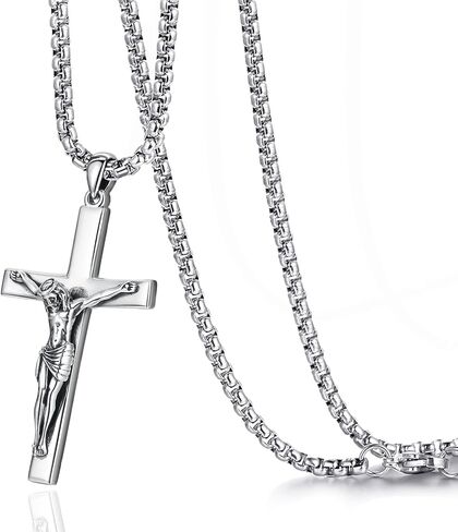 Eusense Cross Necklace for Women Men Crucifix Pendant Sterling Silver 925 Cruz De Caravaca Cross Jesus Crucifix Jewelry in Kuwait