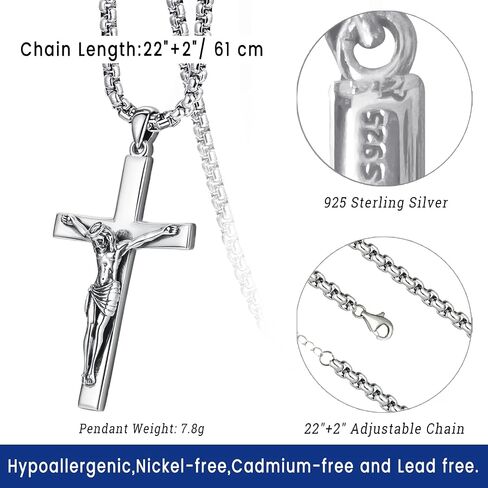 Eusense Cross Necklace for Women Men Crucifix Pendant Sterling Silver 925 Cruz De Caravaca Cross Jesus Crucifix Jewelry in Kuwait