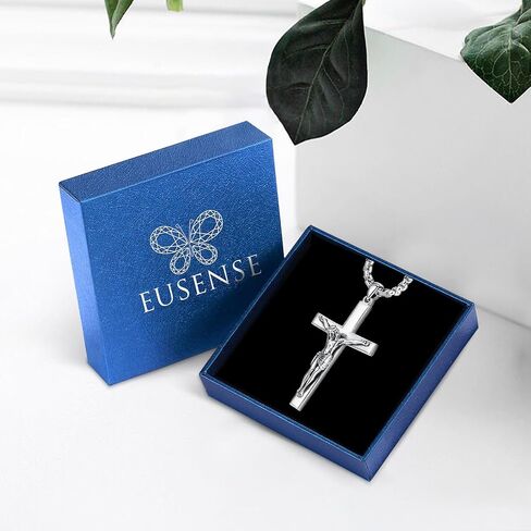 Eusense Cross Necklace for Women Men Crucifix Pendant Sterling Silver 925 Cruz De Caravaca Cross Jesus Crucifix Jewelry in Kuwait