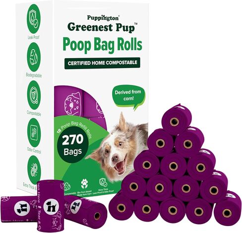 Certified Home Compostable Poop Bags - ASTM D6400 Compliant - 270 Extra Thick Bags - Plant Based - Pairs with Puppington 3-in-1 Bag & Fits all Standard Poop Bag Dispensers (Vanilla Cream) in Kuwait