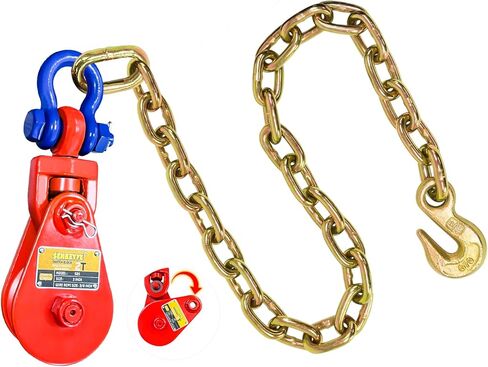 2 طن كتلة الخطف مع سلسلة وتكبل دوار، مجموعة بكرة كتلة الخطف اللون الأزرق مناسبة ل 3/8 بوصة سلك حبل مسطحة سحب شاحنة التراجع هادم سيارة الناقل ونش، سحب كتلة ونش in Kuwait