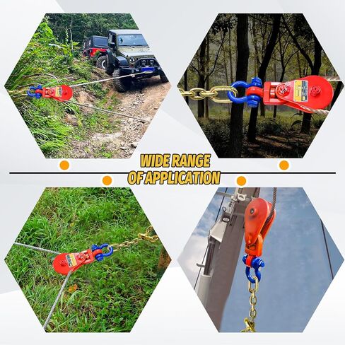 2 طن كتلة الخطف مع سلسلة وتكبل دوار، مجموعة بكرة كتلة الخطف اللون الأزرق مناسبة ل 3/8 بوصة سلك حبل مسطحة سحب شاحنة التراجع هادم سيارة الناقل ونش، سحب كتلة ونش in Kuwait
