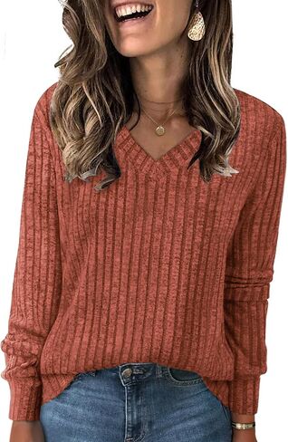 NORACORA V Neck Long Sleeve Shirts for Women Casual Fall Tops Lightweight Tunic Sweaters Trendy 2025 in Kuwait