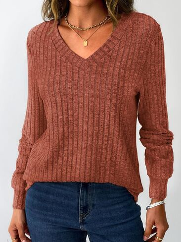 NORACORA V Neck Long Sleeve Shirts for Women Casual Fall Tops Lightweight Tunic Sweaters Trendy 2025 in Kuwait
