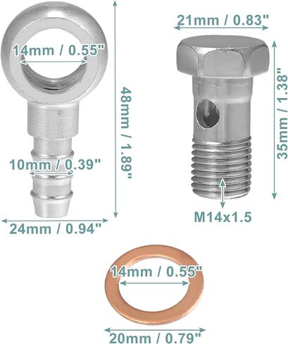 ACROPIX 14mm ID 10mm OD M14x1.5 Banjo Bolt Hose Barb Fittings Universal Banjo Fitting Fuel Line with Screw Washer for Motorcycle Silver Tone - Pack of 8 in Saudi Arabia