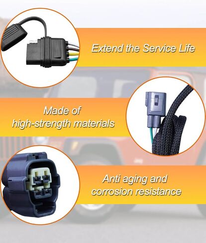 55363 4-Way Flow Trailer Harness Fit for Jeep Wrangler TJ 1998-2006 4 Prong Trailer Light Flace ، 4 Pin Trailer Towing Twing Hitch Wiring T-Connector Plug & Play in Kuwait