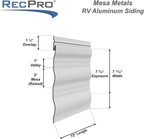recpro mesa metal الألومنيوم RV & Trailer Side 8 "× 72" | تصميم قفل | يقاوم التآكل والتكسير | خفيفة الوزن (1 ، كريستال أبيض) in Saudi Arabia