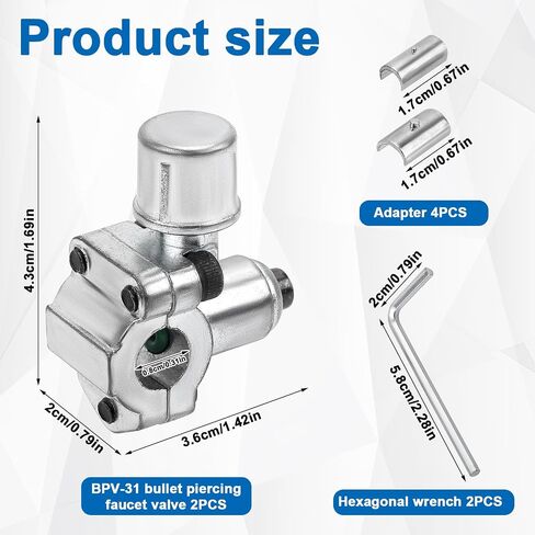 2PCS BPV-31 ثقب صمام الثقب و 2 مفتاح سداسي و 4 محول ، صمام خط الثلاجة المعدنية ل 1/4 "5/16" 3/8 "أنابيب الثلاجة القطر الخارجي استبدال TJ90BV31 AP4502525 BPV31D GPV14 in Saudi Arabia