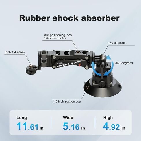 Came-TV Camera Suction Mount Suction, Multifunctional Shock Absorber Arm Video Stabilizer for Pocket 2, Pocket 3, OSMO, Cup Camera Mount, 1/4" Mounting Holes Car Mount & for 360 Action Camera in Saudi Arabia