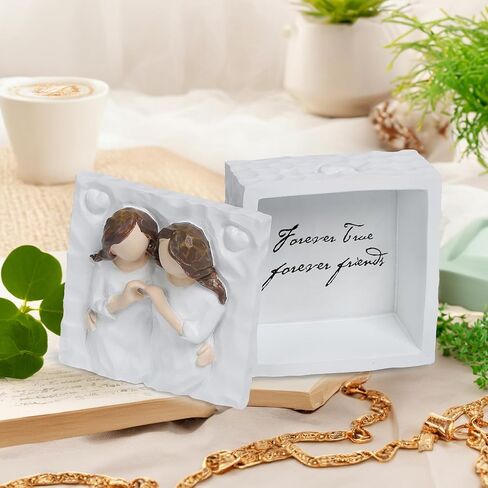 Friendship Keepsake Box, Forever True, Forever Friends, Holds Jewelry and Treasures, Carving of Best Friends or Sisters, Sculpted Hand-Painted Keepsake Box in Saudi Arabia