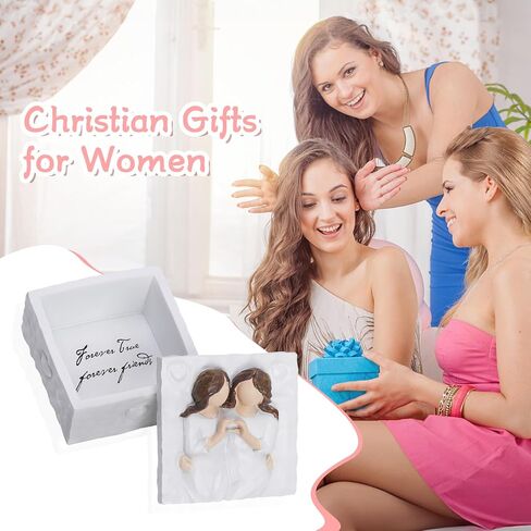Friendship Keepsake Box, Forever True, Forever Friends, Holds Jewelry and Treasures, Carving of Best Friends or Sisters, Sculpted Hand-Painted Keepsake Box in Saudi Arabia