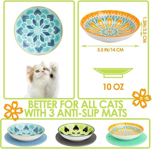 أوعية طعام القطط من السيراميك، أوعية القطط الصديقة للشعيرات مع قاعدة من السيليكون غير قابلة للانزلاق، أطباق طعام القطط للطعام والماء، أطباق طعام القطط، أطباق صغيرة ضحلة واسعة، للقطط والقطط والكلاب الصغيرة in Kuwait