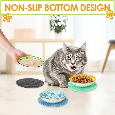 أوعية طعام القطط من السيراميك، أوعية القطط الصديقة للشعيرات مع قاعدة من السيليكون غير قابلة للانزلاق، أطباق طعام القطط للطعام والماء، أطباق طعام القطط، أطباق صغيرة ضحلة واسعة، للقطط والقطط والكلاب الصغيرة in Kuwait