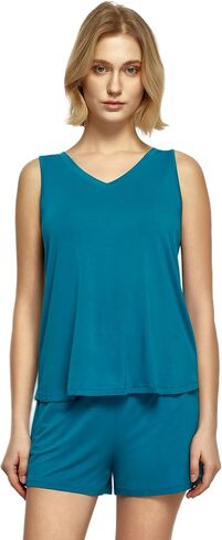 Viscose from Bamboo Pajamas for Women V Neck Tank Top with Shorts Sleep Sets in Saudi Arabia