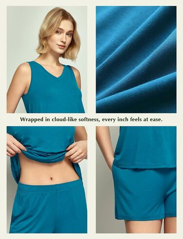 Viscose from Bamboo Pajamas for Women V Neck Tank Top with Shorts Sleep Sets in Saudi Arabia