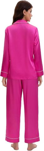 Maxbee Women's Satin Silk Pajamas Set, 2 Piece Notch Collar Silk Pjs, Button UP Pajama with Long Sleeve and Pants Silky in Kuwait