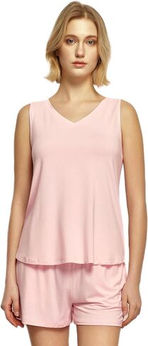 Viscose from Bamboo Pajamas for Women V Neck Tank Top with Shorts Sleep Sets in Saudi Arabia
