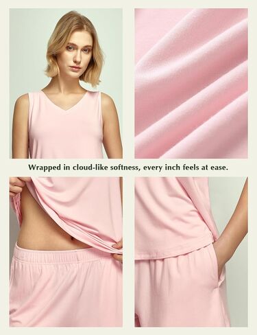 Viscose from Bamboo Pajamas for Women V Neck Tank Top with Shorts Sleep Sets in Saudi Arabia