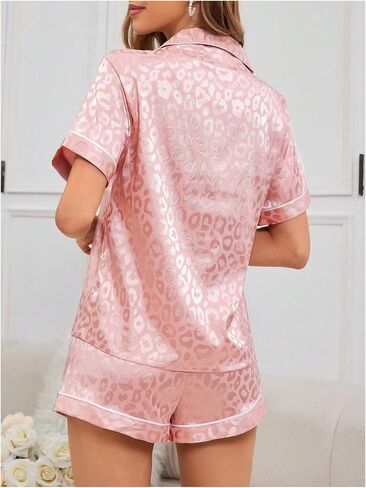 Oyoangle Women's 2 قطعة النمر Satin Pajama Set Button Down Down and Shorts PJS Sleepwear in Saudi Arabia