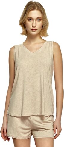 Viscose from Bamboo Pajamas for Women V Neck Tank Top with Shorts Sleep Sets in Saudi Arabia