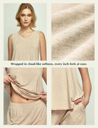 Viscose from Bamboo Pajamas for Women V Neck Tank Top with Shorts Sleep Sets in Saudi Arabia