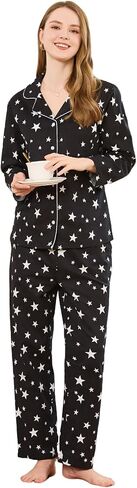 HEARTNICE Women's 100% Cotton Long Sleeve Pajama Set, 2-Piece Cozy Flannel Print PJs Button Up Ladies Sleepwear in Saudi Arabia