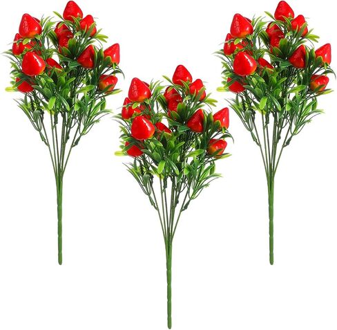 Angoily 3Pcs Artificial Red Strawberry Branches Decor, Simulated Strawberry Bouquet, Strawberries Decor for Home, Party, and Holiday Decoration-Faux Stems for Creative Floral Arrangements 10.6in/27cm in Saudi Arabia