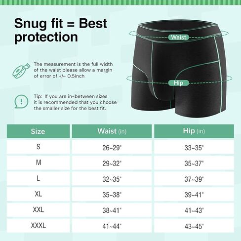 Carer Incontinence Underwear for Men Washable Mens Cotton Incontinence Boxer Briefs with Front 100ml Absorbent Bladder Leak Proof Underwear 2pk-L (Black,Gray) in Kuwait