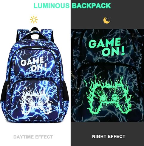 Octsky School Backpack for Boys, Kids Flame Game Bookbag with Lunch Box, Luminous Lightning in Saudi Arabia