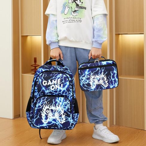 Octsky School Backpack for Boys, Kids Flame Game Bookbag with Lunch Box, Luminous Lightning in Saudi Arabia