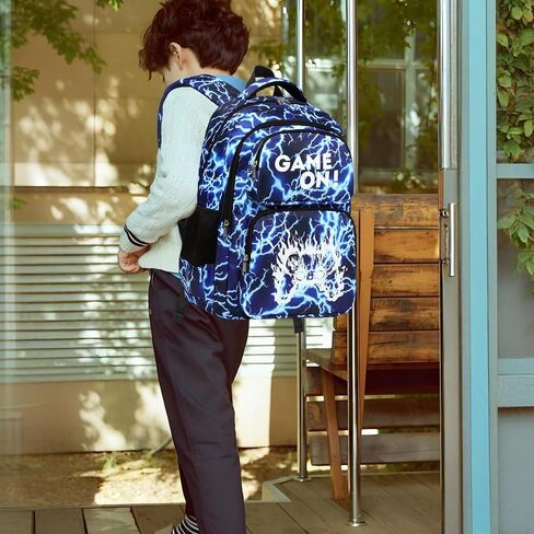 Octsky School Backpack for Boys, Kids Flame Game Bookbag with Lunch Box, Luminous Lightning in Saudi Arabia