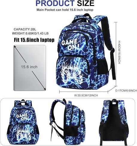 Octsky School Backpack for Boys, Kids Flame Game Bookbag with Lunch Box, Luminous Lightning in Saudi Arabia
