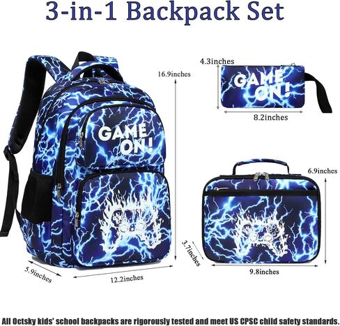 Octsky School Backpack for Boys, Kids Flame Game Bookbag with Lunch Box, Luminous Lightning in Saudi Arabia