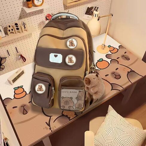 حقيبة الظهر Capybara للأطفال الذين تتراوح أعمارهم بين 8+ ، حقيبة ظهر للحيوان Kawaii للأولاد والبنات ، حقيبة كبيرة من كابيبارا مع شارة (بني داكن) in Kuwait