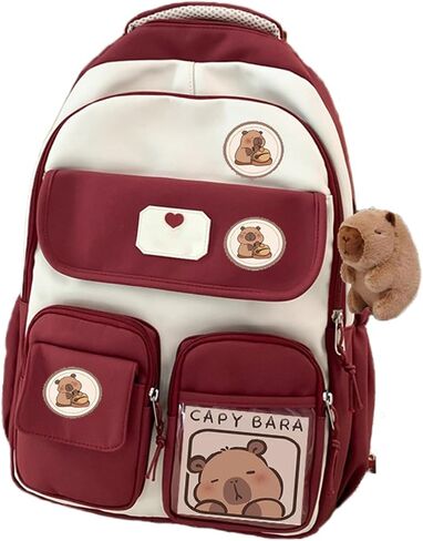 حقيبة الظهر Capybara للأطفال الذين تتراوح أعمارهم بين 8+ ، حقيبة ظهر للحيوان Kawaii للأولاد والبنات ، حقيبة كبيرة من كابيبارا مع شارة (بني داكن) in Kuwait