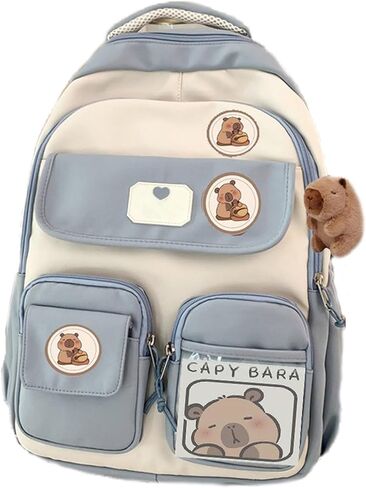 حقيبة الظهر Capybara للأطفال الذين تتراوح أعمارهم بين 8+ ، حقيبة ظهر للحيوان Kawaii للأولاد والبنات ، حقيبة كبيرة من كابيبارا مع شارة (بني داكن) in Kuwait
