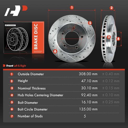A-Premium 12.13 Inch (307.9mm) دوارات الفرامل المحفورة والمنزولة المتوافقة مع موديلات فورد/لينكولن المختارة-Expedition 1997-2002 ، Navigator 1998-2002 ، 2-PC Set in Saudi Arabia
