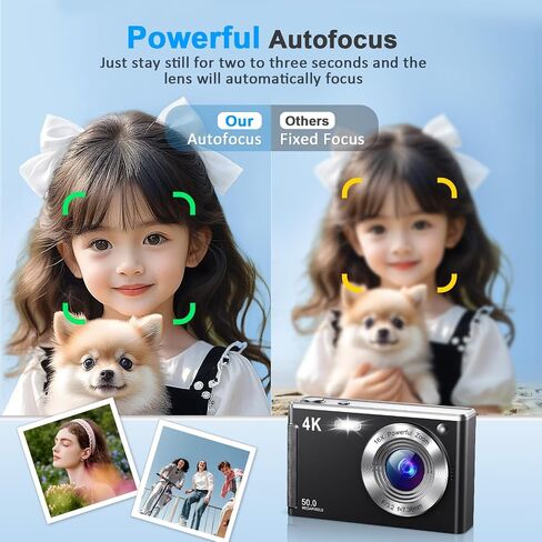 4K Digital Camera,Autofocus 50MP UHD Vlogging Camera for YouTube,Compact Camera with 16X Digital ZoomAnti-Shake,Travel Camera with 32GB Card, 2 Batteries for Beginners and Teens in Saudi Arabia