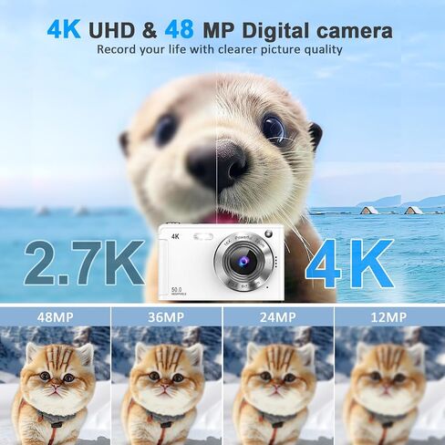 4K Digital Camera,Autofocus 50MP UHD Vlogging Camera for YouTube,Compact Camera with 16X Digital ZoomAnti-Shake,Travel Camera with 32GB Card, 2 Batteries for Beginners and Teens in Saudi Arabia