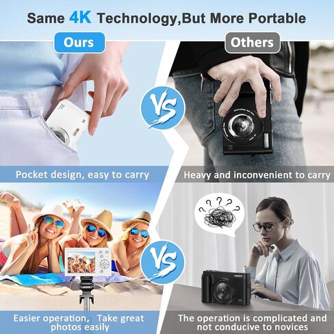 4K Digital Camera,Autofocus 50MP UHD Vlogging Camera for YouTube,Compact Camera with 16X Digital ZoomAnti-Shake,Travel Camera with 32GB Card, 2 Batteries for Beginners and Teens in Saudi Arabia