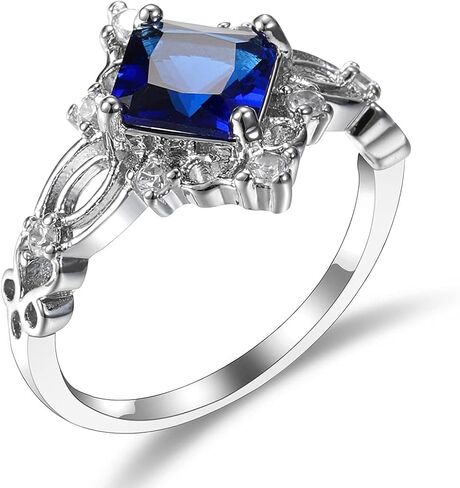 GuideCun Princess Cut Women's Women’s Rates Blue الياقوت الخاتم المولد Solitaire خاتم الخطوبة Filgree Zircon خاتم الزفاف (الولايات المتحدة الحجم 7) in Kuwait