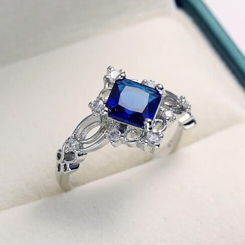 GuideCun Princess Cut Women's Women’s Rates Blue الياقوت الخاتم المولد Solitaire خاتم الخطوبة Filgree Zircon خاتم الزفاف (الولايات المتحدة الحجم 7) in Kuwait