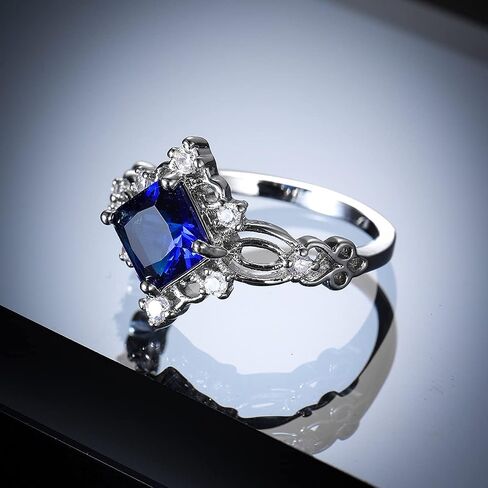GuideCun Princess Cut Women's Women’s Rates Blue الياقوت الخاتم المولد Solitaire خاتم الخطوبة Filgree Zircon خاتم الزفاف (الولايات المتحدة الحجم 7) in Kuwait