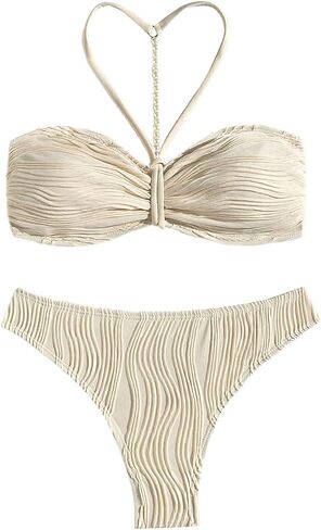 Makemechic Women's Halter Bikini مجموعة ملاءمة لؤلؤة لؤلؤة الظهر بدلة السباحة in Saudi Arabia