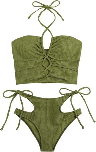 SweatyRocks Women's Lace Up Cut Out Halter Bikini Set High Waisted Two Piece Bathing Suit Swimwear in Saudi Arabia