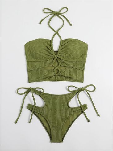 SweatyRocks Women's Lace Up Cut Out Halter Bikini Set High Waisted Two Piece Bathing Suit Swimwear in Saudi Arabia