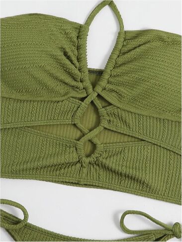 SweatyRocks Women's Lace Up Cut Out Halter Bikini Set High Waisted Two Piece Bathing Suit Swimwear in Saudi Arabia
