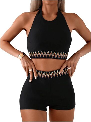 SweatyRocks Women's 2 Piece Swimsuit Halter High Waisted Bikini Bathing Suit Swimwear in Saudi Arabia