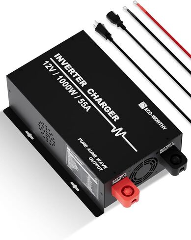 ECO-WORTHY Inverter Charger 25A Lifepo4 Battery Charger with 600W Inverter Pure Sine Wave 12V to 110V UPS for Deep-Cycle Batteries, Car RV Boat Houses Camping in Kuwait